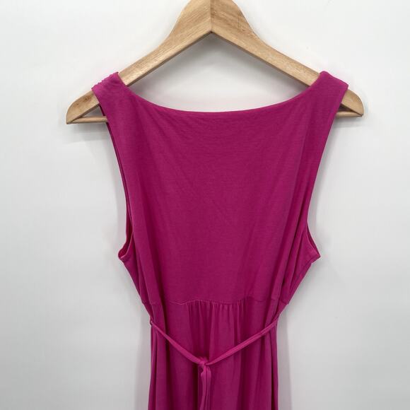 SUNDANCE CATALOG Pink Sleeveless V Neck Tie Waist Midi Dress // L - Picture 7 of 8